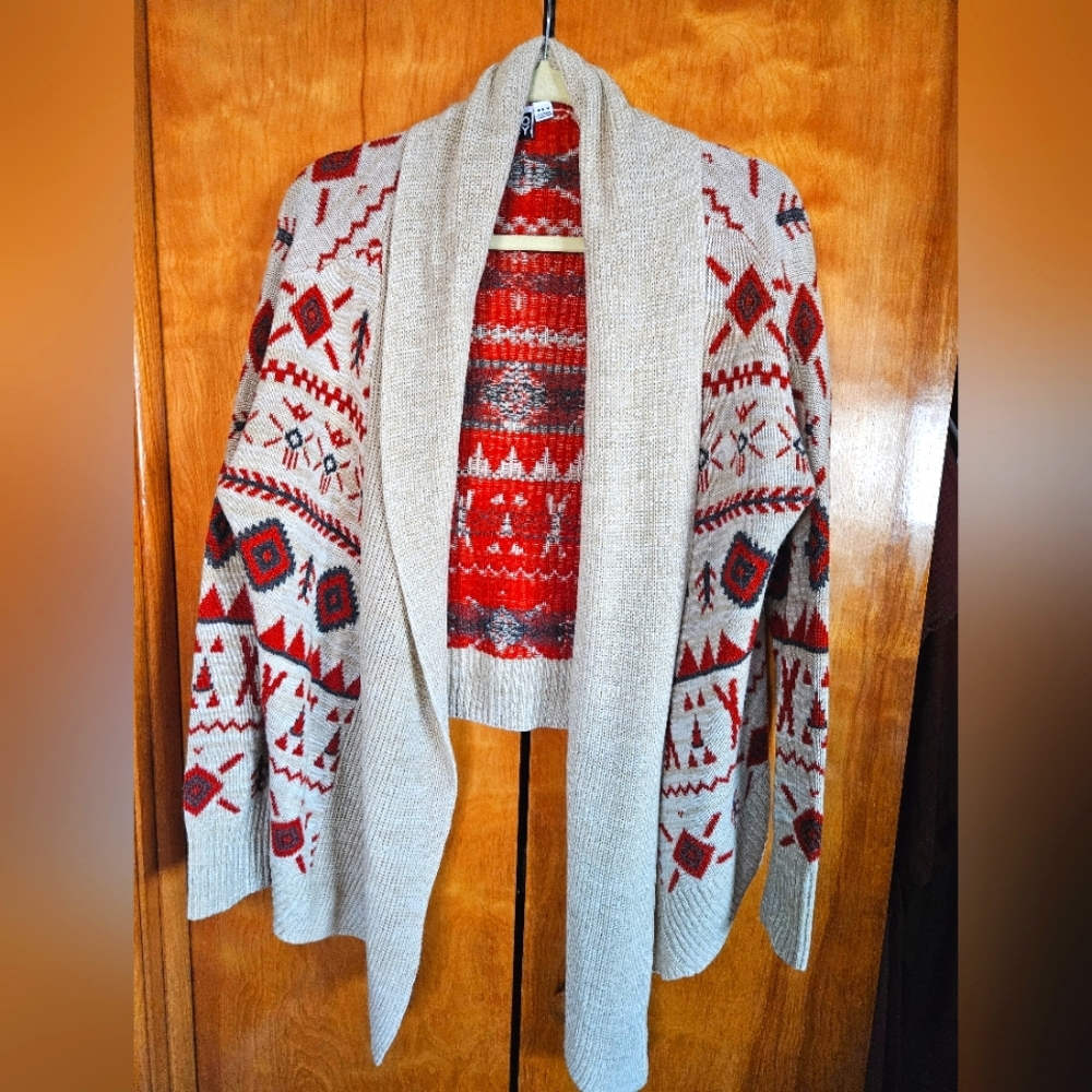 Roxy Cream and Rust Boho Sweater Size Medium